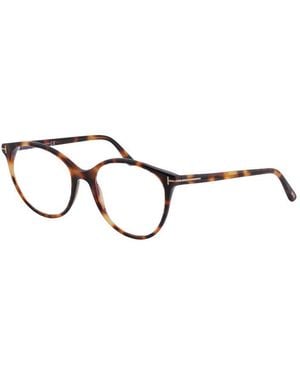 Tom Ford Eyeglasses Round Full Rim, Havana Frame And Clear Demo Lenses Lens Ft5742-B053 - Metallic