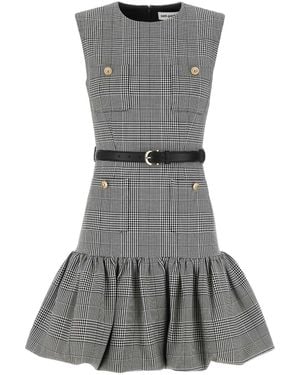 Self-Portrait Emboidered Stretch Glencheck Mini Dress - Grey
