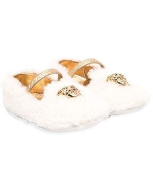 Versace Ballet Flats Medusa Shearling Aos - Natural