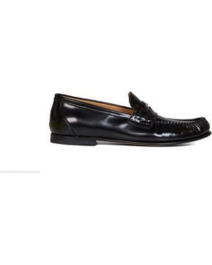 Fendi Shiny Calf Leather Scrunch Loafers - White