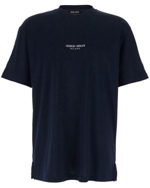 Giorgio Armani Crew-Neck T-Shirt With Raised Collar And Logo On The Front - Blue