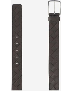 Bottega Veneta Leather Belt Intreccio Calfskin - White