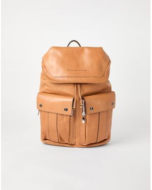 Brunello Cucinelli Natural Leather Flap Backpack