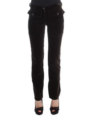 Ermanno Scervino Cotton Velvet Zippers Slim Fit Trousers - Black