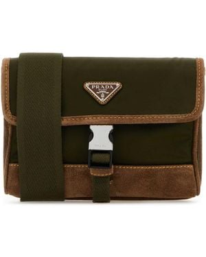 Prada Two-tone Re-nylon And Suede Phone Holder - Black