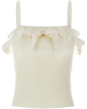 Alessandra Rich Ribbed Crop Top With Square Neckline - Natural