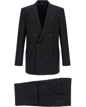Tom Ford Pinstriped Double-Breasted Pant Suit - Black