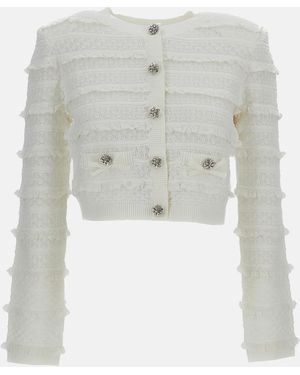 Self-Portrait Pointelle Diamante Cardigan - White