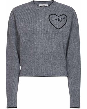 Chloé Divine Wool And Cashmere Knit Embroidered Crewneck Jumper - Grey