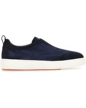 Santoni Suede Victory Slip Ons - Blue