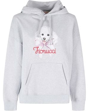 Fiorucci Poodle Logo Print Relaxed Hoodie Cotone Felpa - White
