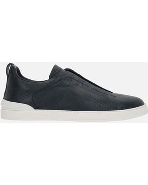 ZEGNA Triple Stitch Grainy Leather Sneakers - Black