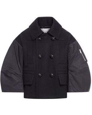 Sacai Double-Breasted Jacket With Nylon Sleeves - Blue