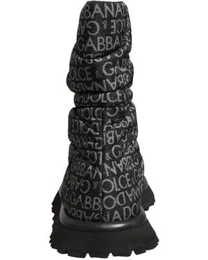 Dolce & Gabbana Logo Print Lace Up Snow Boots Shoes Nylon - Black