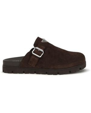 Prada Brown Calf Leather Bos Taurus Mules