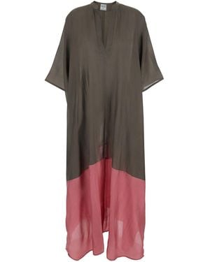 THE ROSE IBIZA Kaftan Two Tone Tunic With Short Sleeves Tech Fabric Beachwear - Brown