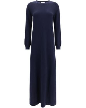 Malo Long Cashmere Crewneck Dress Kashmir/Capra Hircus - Blue