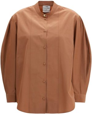 forte_forte High-Neck Top Polyester; Cotton Shirt - Brown
