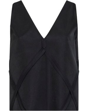 MM6 by Maison Margiela Cupro Blend V-Neck Tank Top - Black