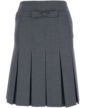 ShuShu/Tong Pleated Skirt With Bow On The Front And Rear Concealed Zip Closure - Grey