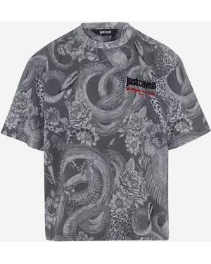 Just Cavalli Cotton Logo Print T-Shirt T-Shirts - Grey