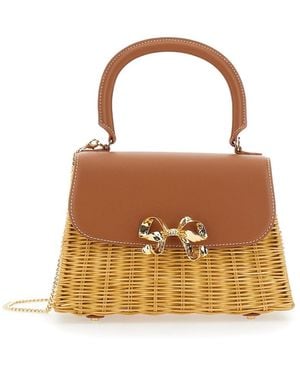 Self-Portrait Rattan Mini Bow Bag - Brown