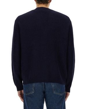 Maison Kitsuné Ribbed Cardigan Merino Wool Jumpers - Blue