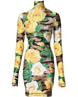 Dolce & Gabbana Floral Print Sheath Mini Dress 07+Pl - Green