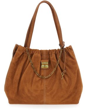 Marc Jacobs 'The Tote' Shoulder Bag With Chain Detail On The Front And Drawstring Closure - Brown