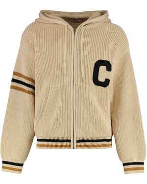 Celine Hooded Zip Sweatshirt Cotton Knitwear - Natural