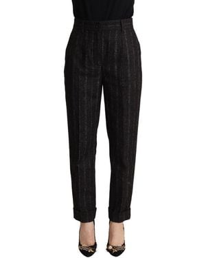 Dolce & Gabbana Elegant High-Waisted Striped Tapered Pants - Black
