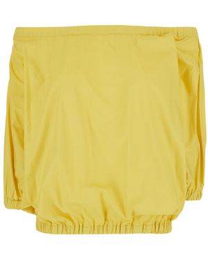 Le Plain Off-Shouder Top With Short Sleeves - Yellow