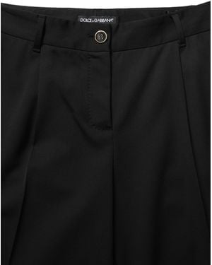 Dolce & Gabbana High Waist Straight Dress Trouser Pants Virgin Wool Silk Elastane - Black