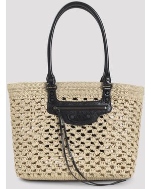 Balenciaga Mini Raffia Basket Shoulder Bag - Metallic