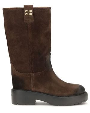 Miu Miu Brown Calf Leather Bos Taurus Ankle Boots