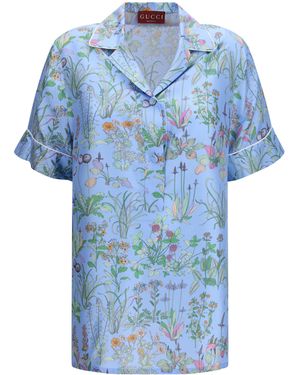 Gucci Printed Silk Twill Shirt - Blue