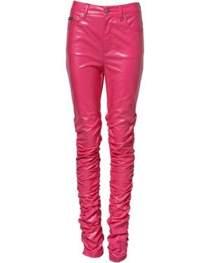 Dolce & Gabbana Ruched Leather Trousers - Pink