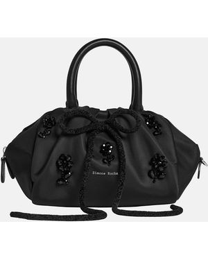 Simone Rocha Mini Gathered Top Handle Bag W/ Emb - Black