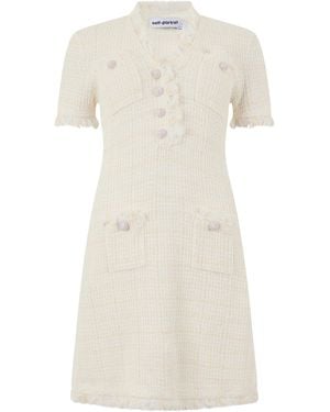 Self-Portrait Tweed Short Dress Cotton - Natural
