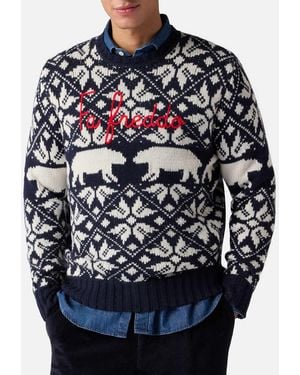 MC2 Saint Barth Sweater Bombardino With Norwegian Jacquard And Fa Freddo Embroidery - Blue