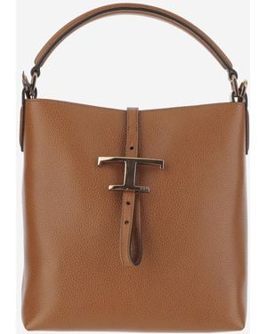 Tod's Leather T Bucket Bag Calf Shoulder - Brown