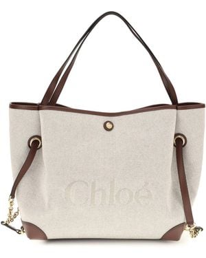 Chloé Clover Tote Bag Canvas Cotton Shoulder - White