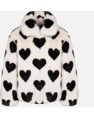 MC2 Saint Barth Girl Faux Fur Jacket Aveline With Heart Print Coat - White