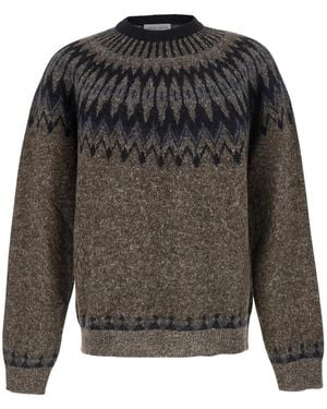 Roberto Collina Crew Neck Sweater With Norwegian Jacquard Alpaca Wool Tops - Gray