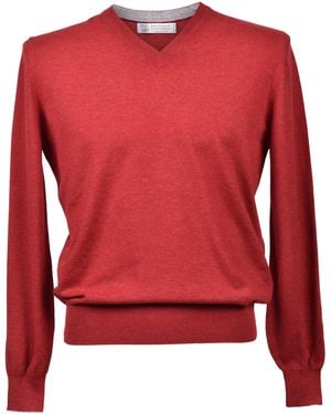 Brunello Cucinelli Cashmere V-Neck Sweater, Brand Size 54 (Us - Red