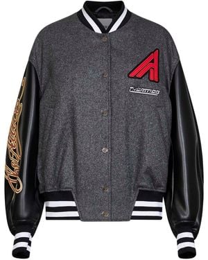 The Attico Dark Wool Blend And Leather Varsity Jacket - Gray