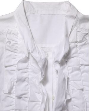 Dolce & Gabbana Ruffled Bib Long Sleeves Blouse Top Cotton - Gray