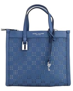 Marc Jacobs Mini Grind Blue Sea Perforated Leather Crossbody Tote Bag Purse