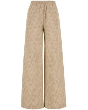 Fendi Embroidered Chambray Wide-Leg Pant - Natural