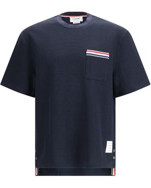Thom Browne Short-Sleeve Cotton-Linen T-Shirt - Blue